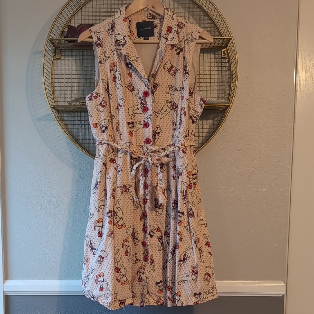 Modcloth Cream and Red Patterned Mini Dress